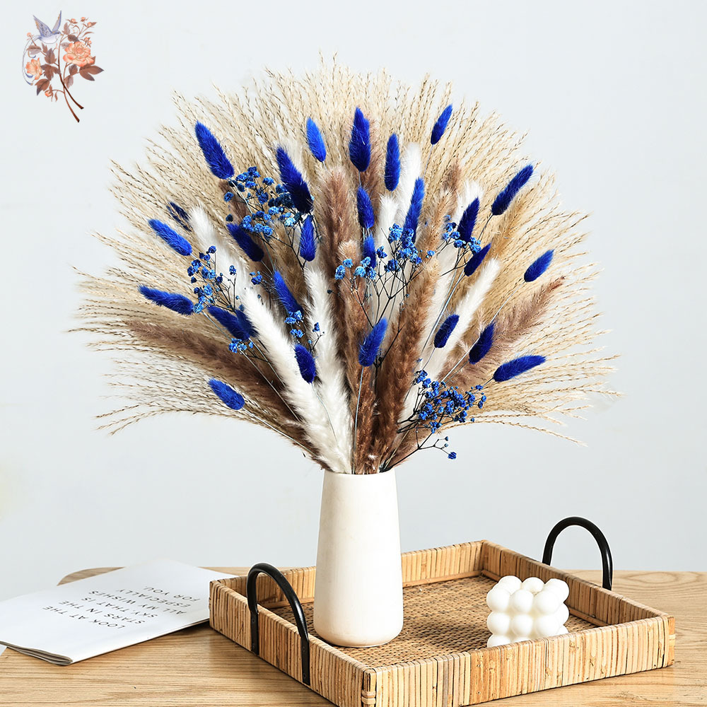 Pampas Grass Decor - 70-ступенчатый синий пушистый кроличий хвост, букет